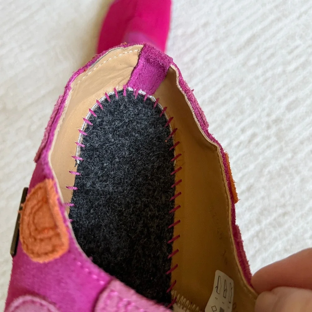 Haflinger Pink Suede Felt Dots Canvas Slip On Loafers Slippers Size 40 9/9.5 US